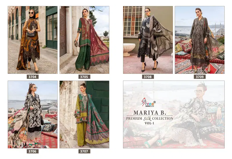 Premium Silk Collection Vol 1 By Mariya B Japan Satin Silk Printed Pakistani Suit Wholesale Online
 